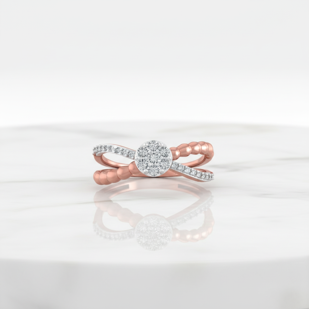 Textured Crossover Cluster Diamond Ring