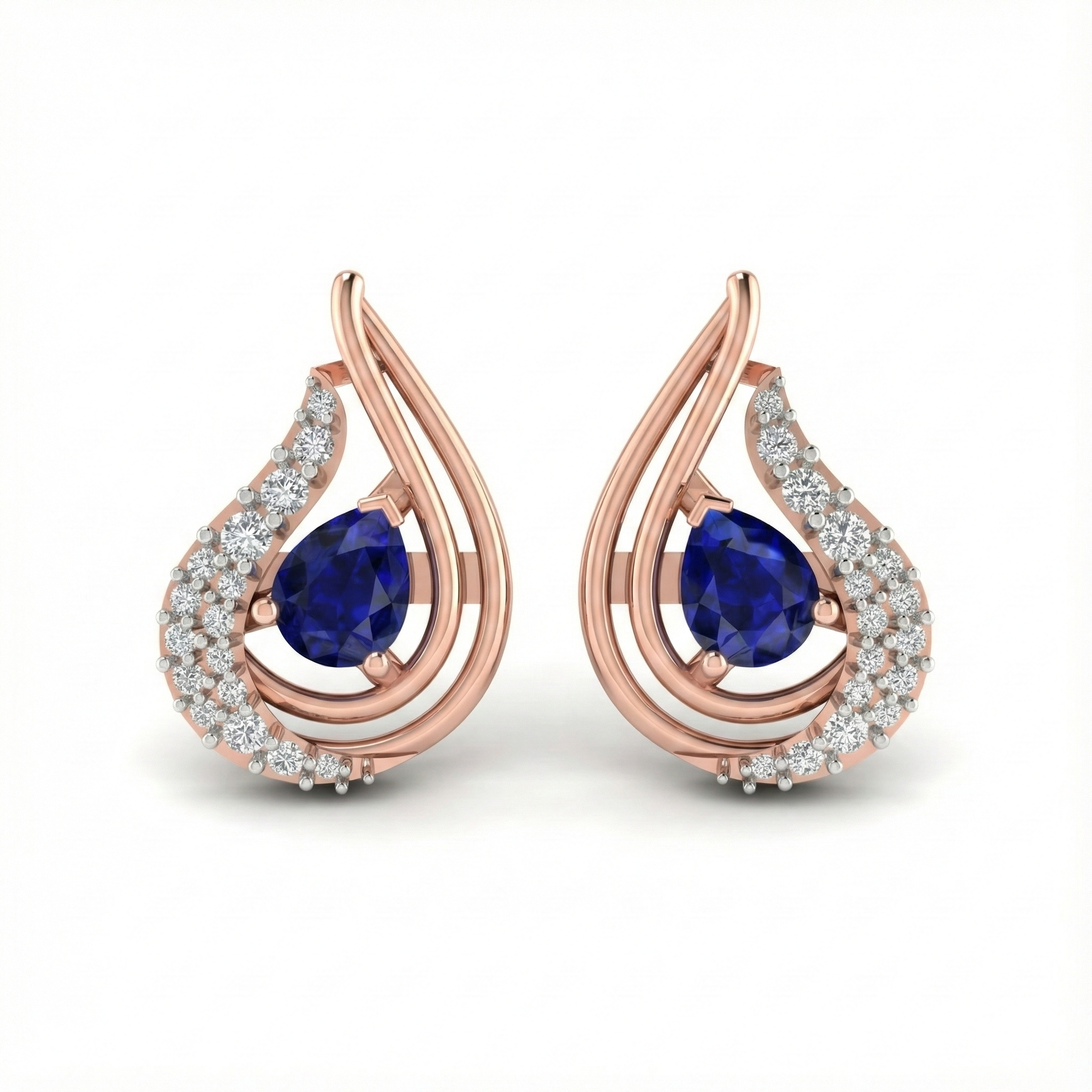Teardrop Sapphire-Tone & Diamond Stud Earrings
