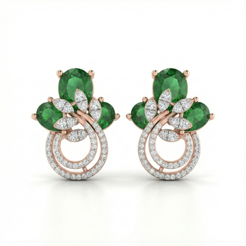 Emerald Cluster Diamond Designer Stud Earrings