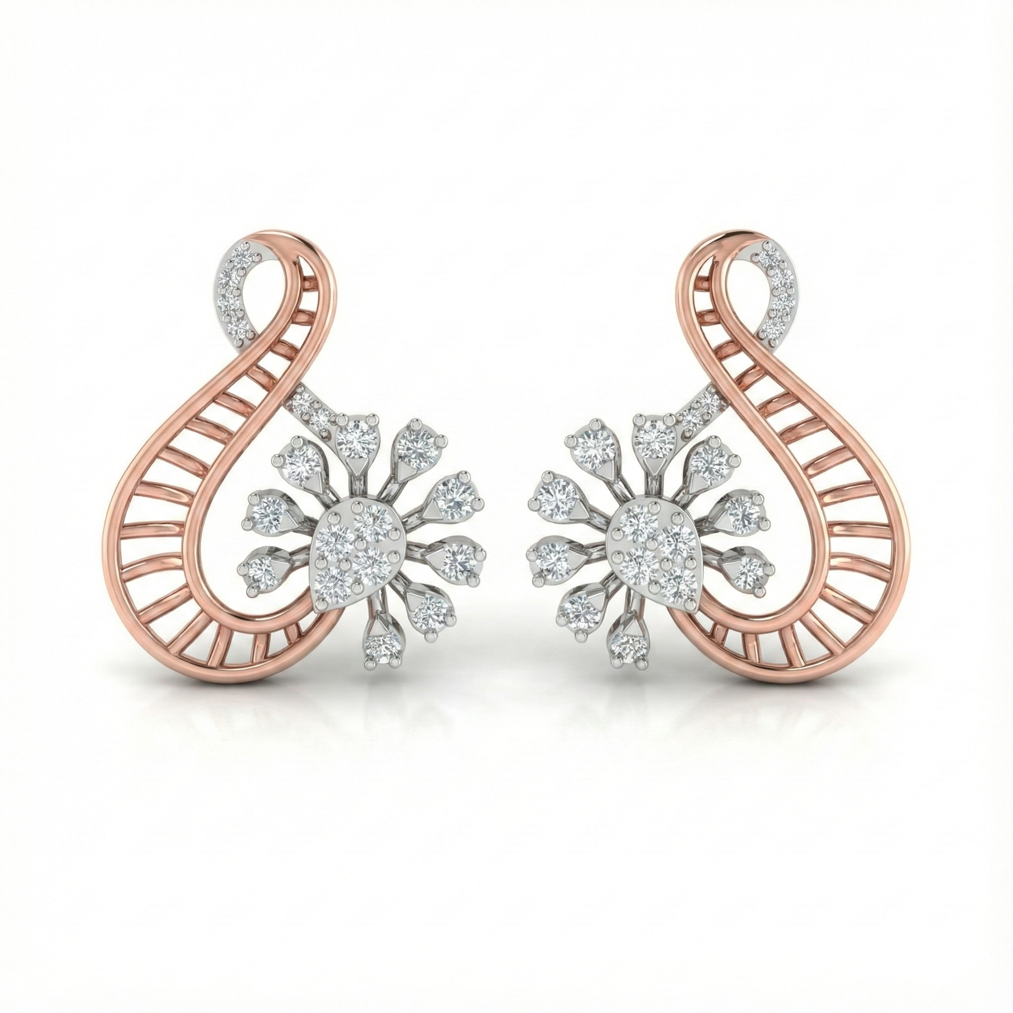 Diamond Floral Loop Stud Earrings