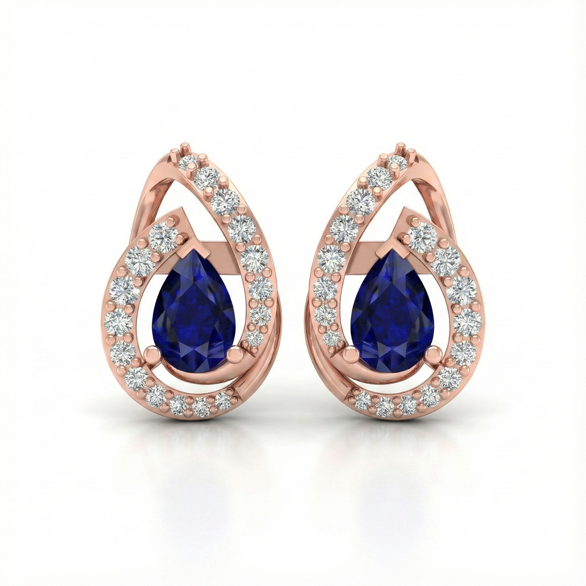 Pear-Shaped Blue Stone & Diamond Stud Earrings