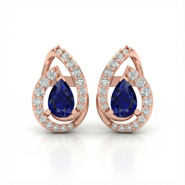 Pear-Shaped Blue Stone & Diamond Stud Earrings