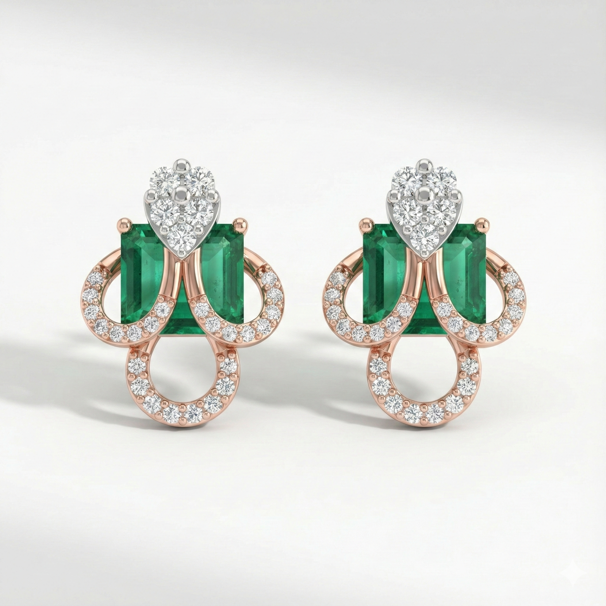 Royal Clover Loop Emerald Diamond Earrings