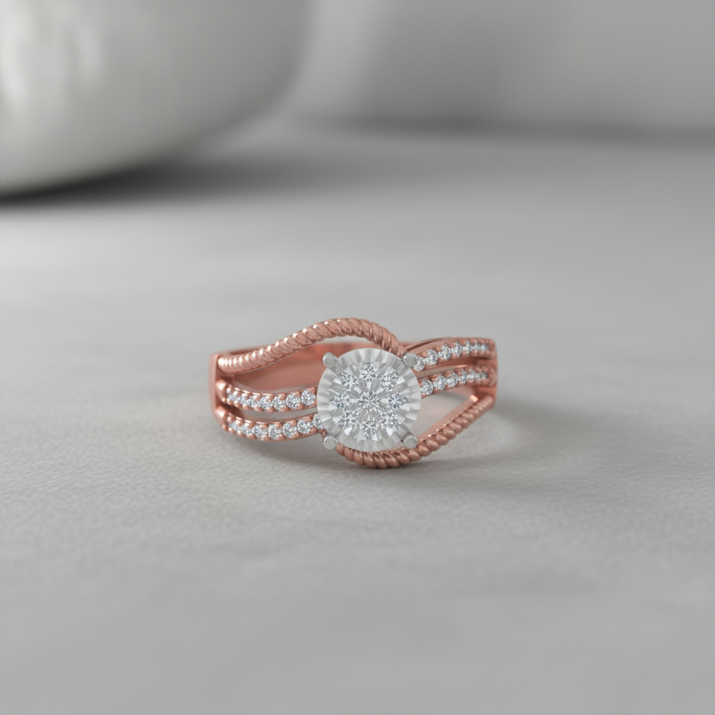 Triple Wave Cluster Diamond Ring