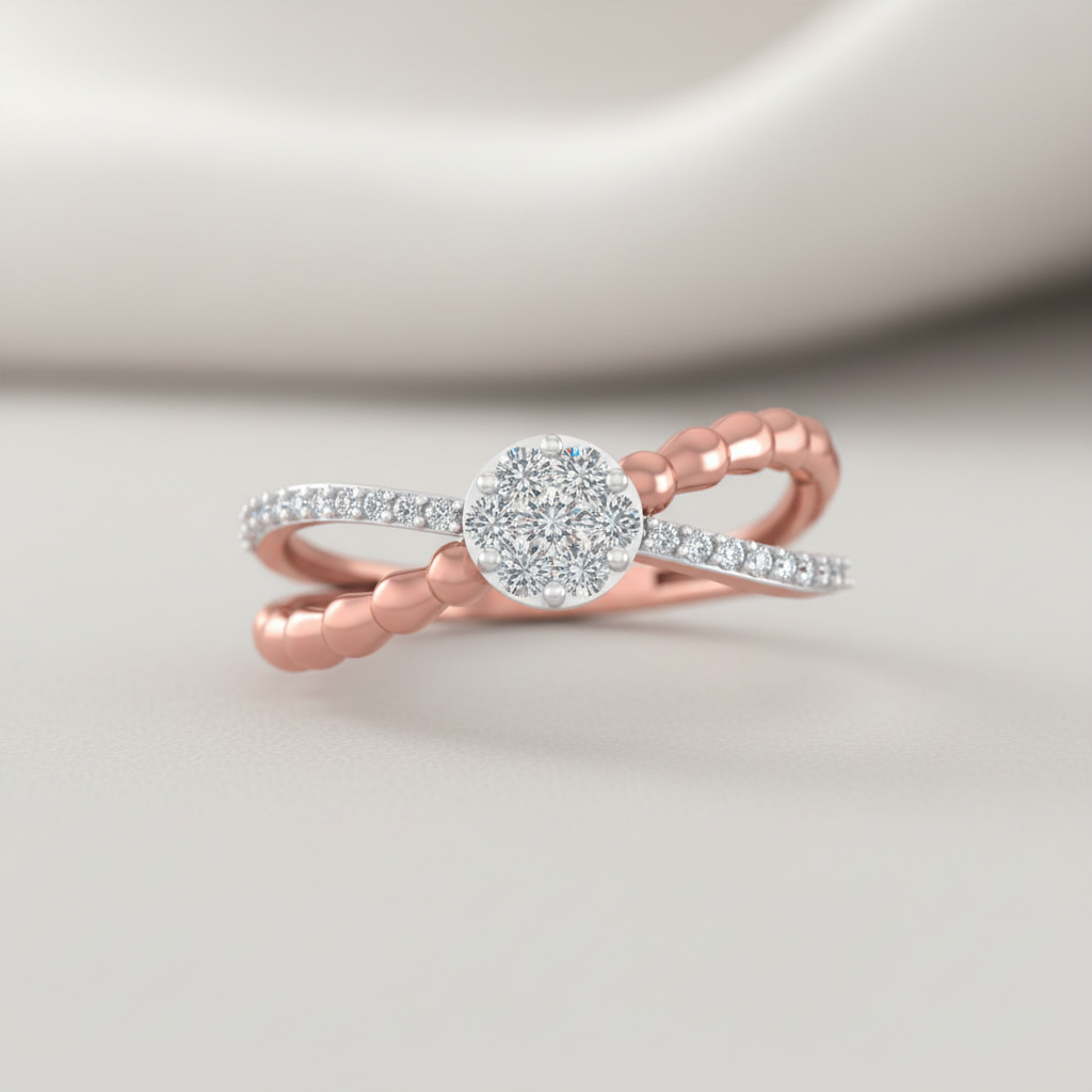 Textured Crossover Cluster Diamond Ring