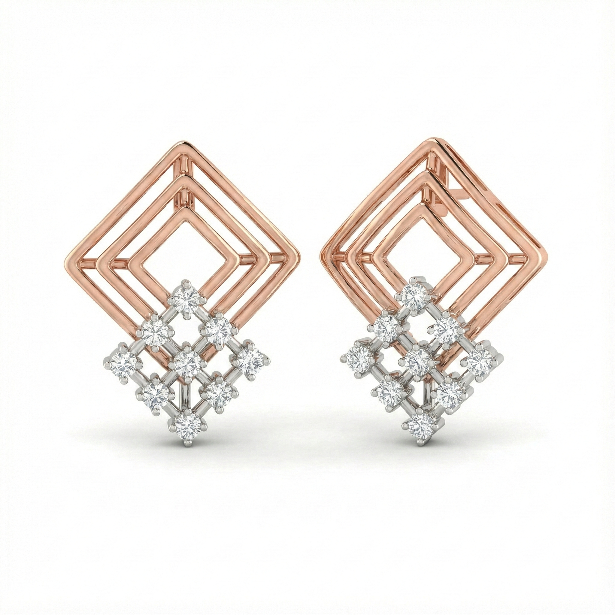 Square Cluster Concentric Diamond Earring