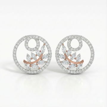 Circular Leaf Motif Diamond Stud Earrings