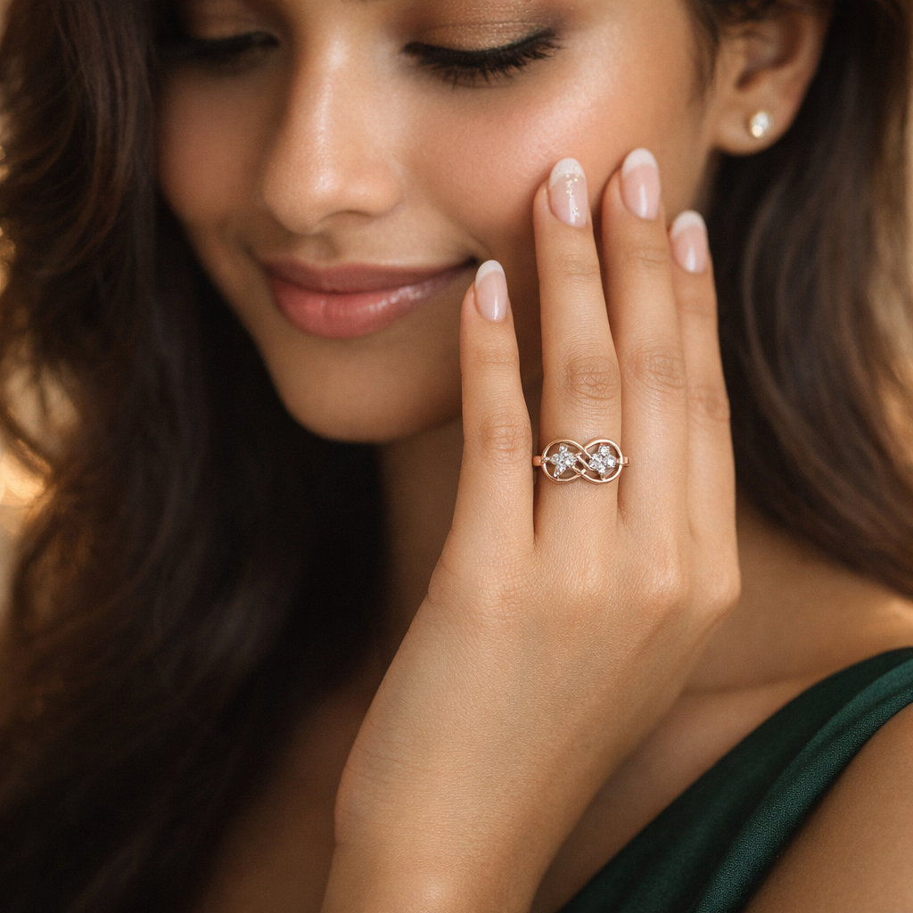 Twin Loop Diamond Bloom Ring