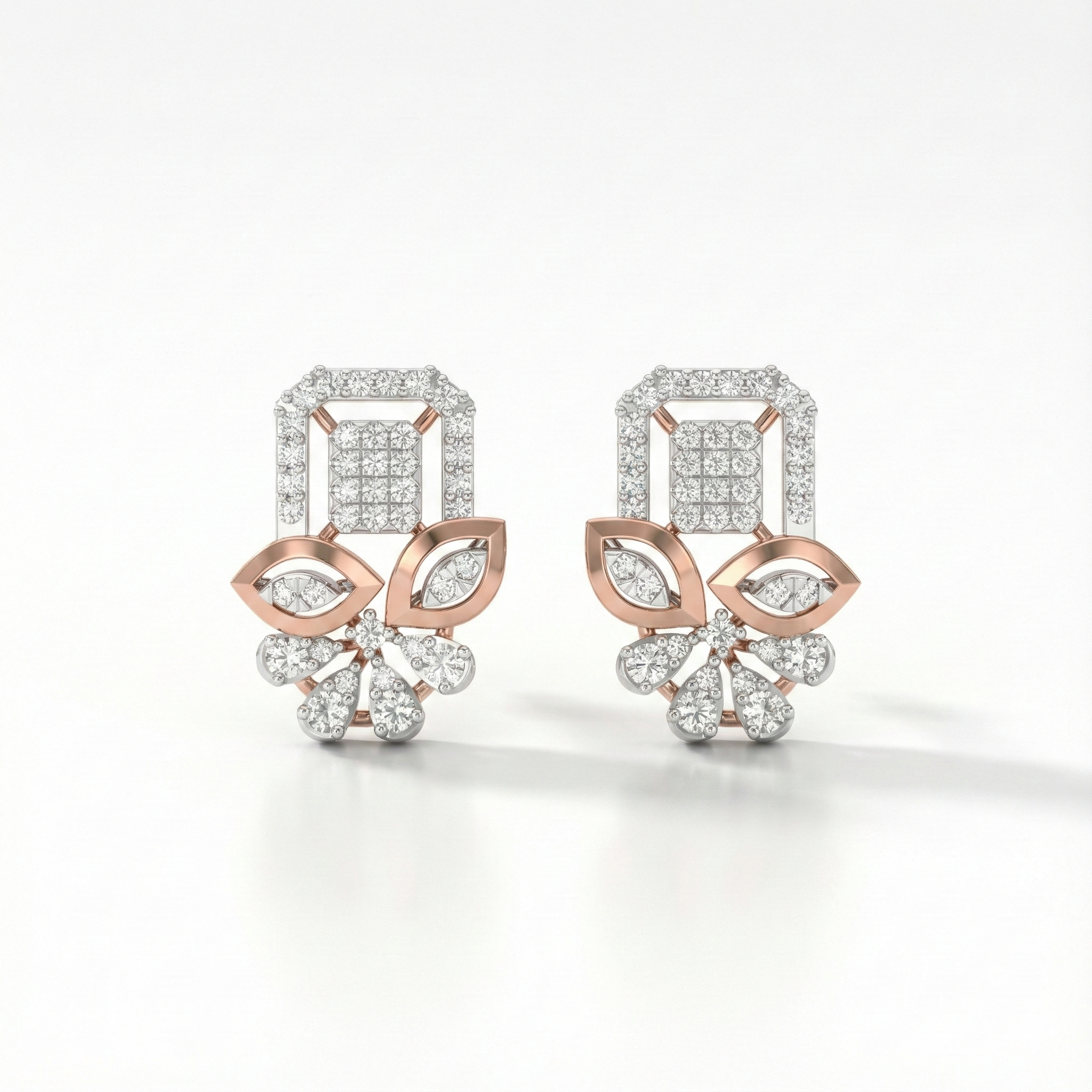 Geometric Floral Diamond Stud Earrings