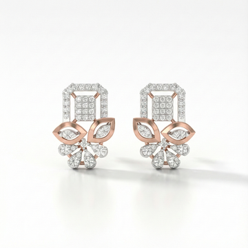 Geometric Floral Diamond Stud Earrings