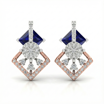 Royal Sapphire Princess Halo Diamond Earrings