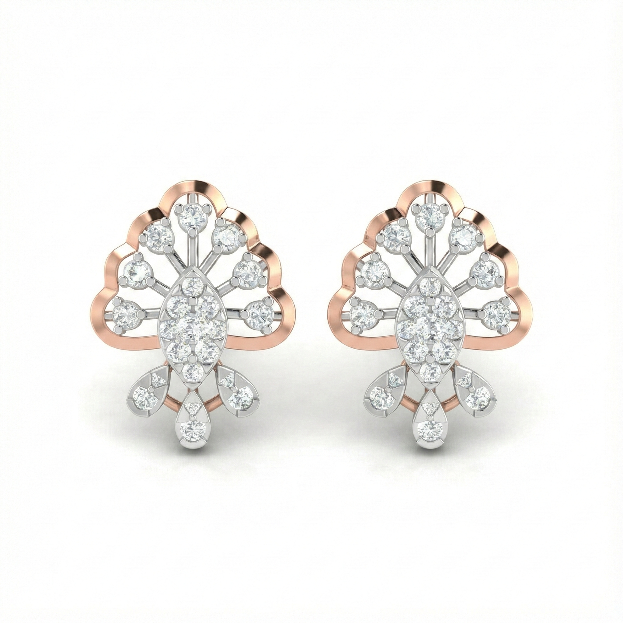 Floral Fan Motif Diamond Stud Earrings