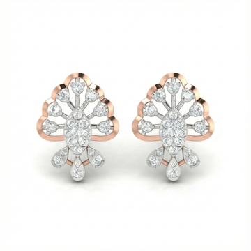 Floral Fan Motif Diamond Stud Earrings