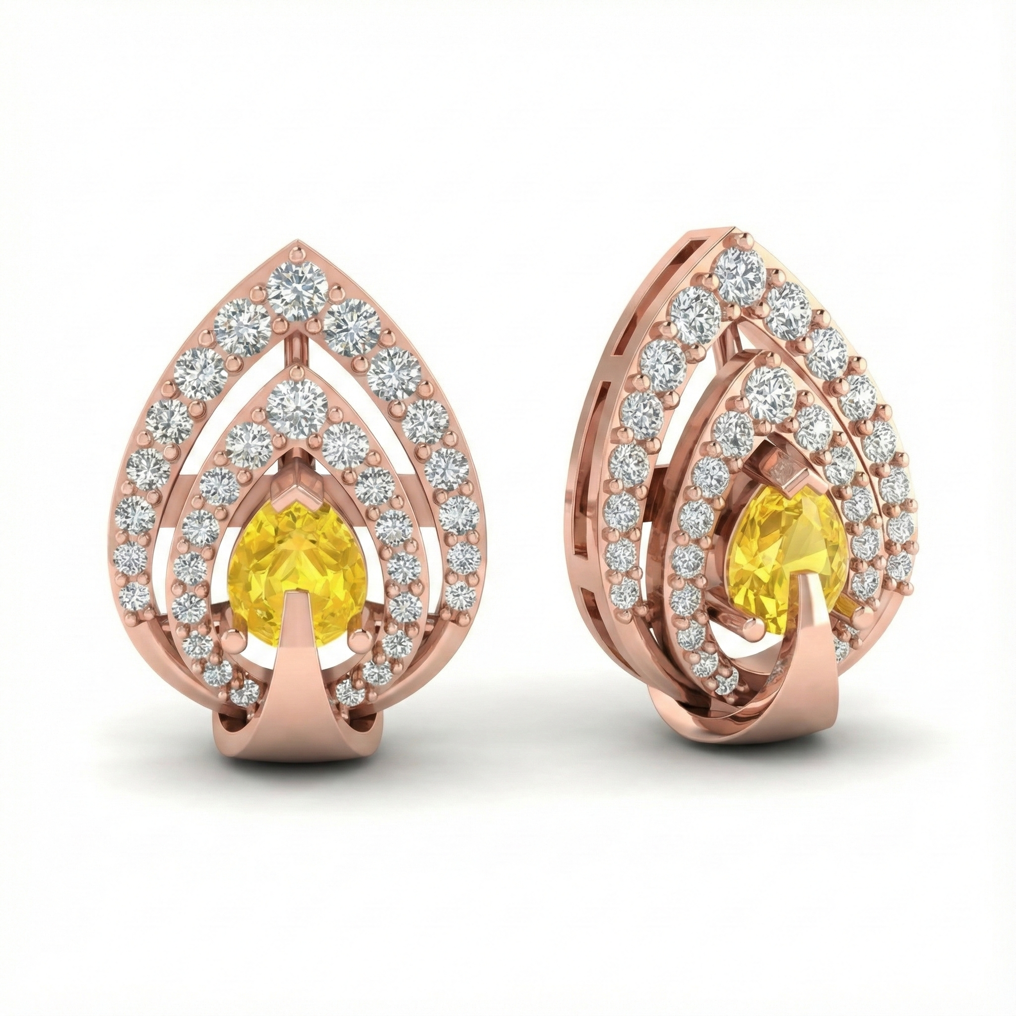 Pear-Shaped Yellow Stone & Diamond Stud Earrings
