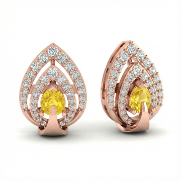 Pear-Shaped Yellow Stone & Diamond Stud Earrings