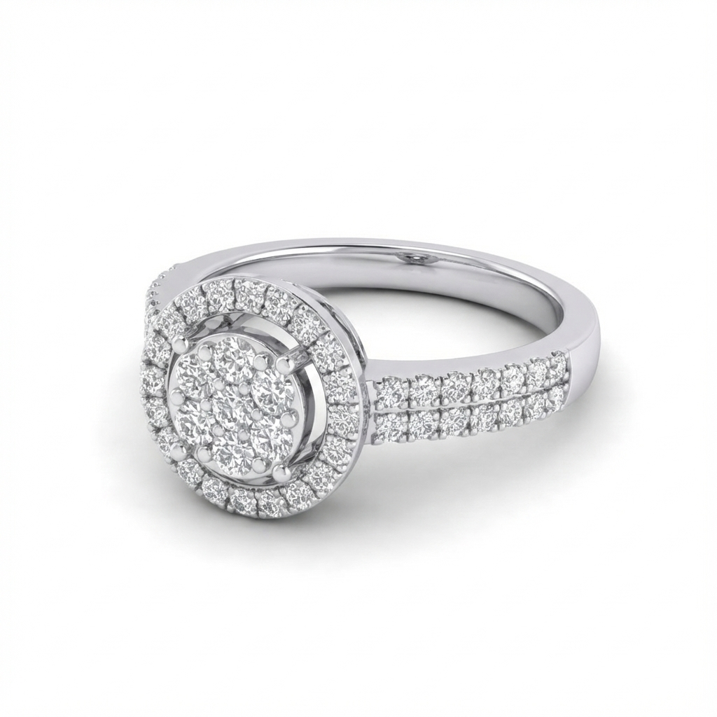 Double Halo Floral Cluster Diamond Ring