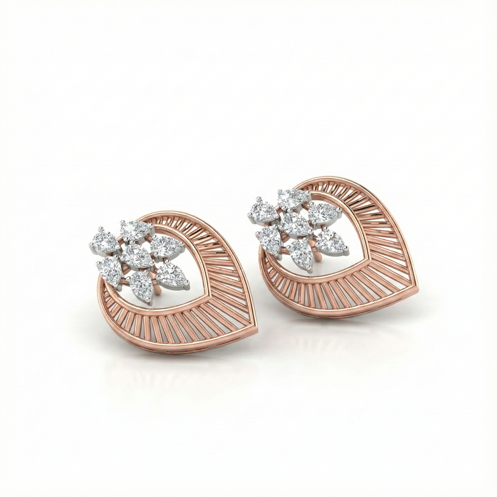 Contemporary Leaf-Arc Cluster Diamond Earrings