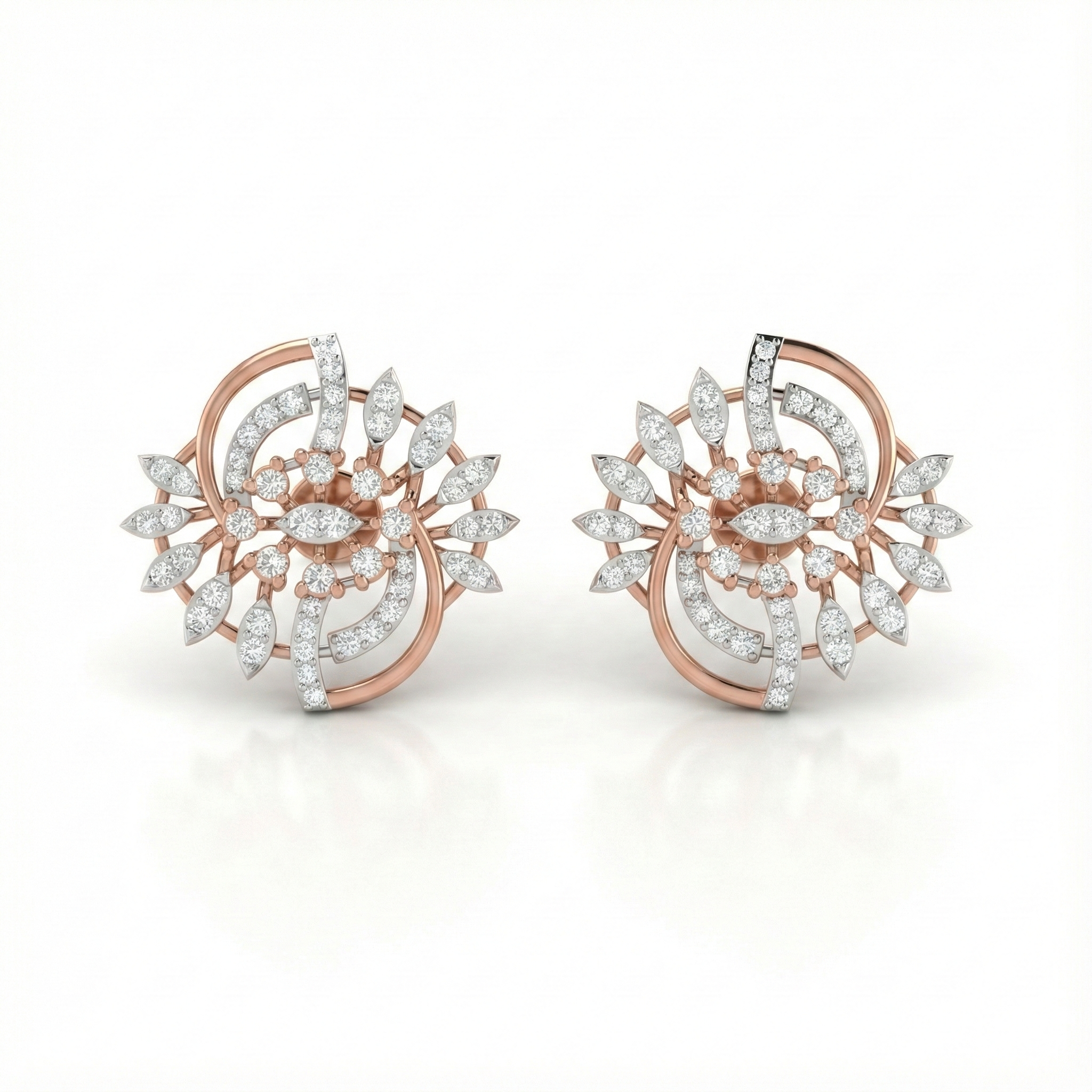 Floral Swirl Diamond Statement Stud Earrings