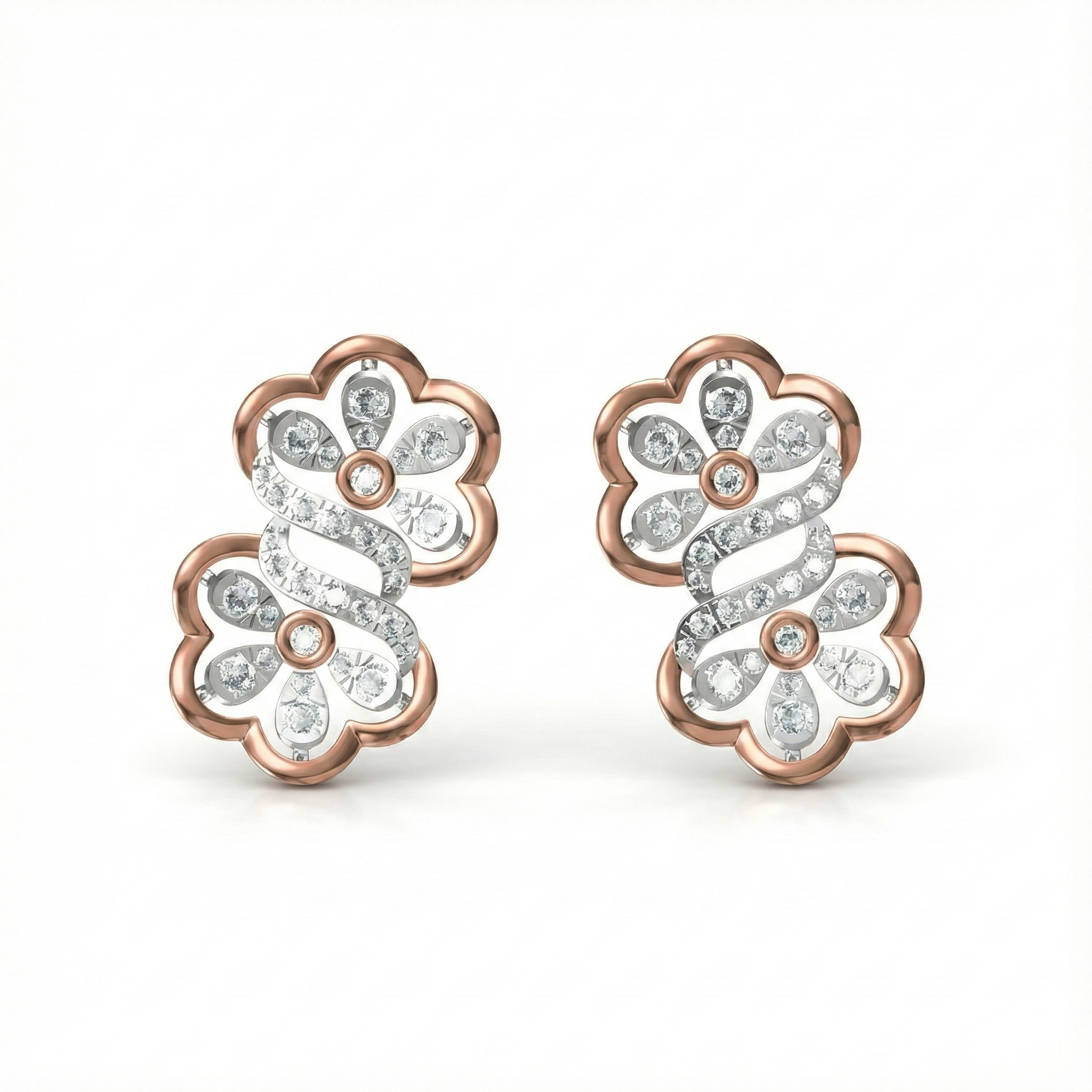 Twin Floral Infinity Diamond Stud Earrings