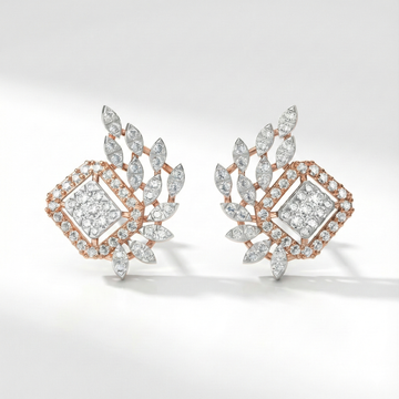 Diamond Leaf Frame Stud Earrings