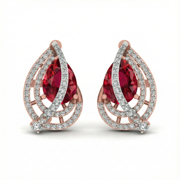 Elegant Wave Swirl Ruby Diamond Earrings