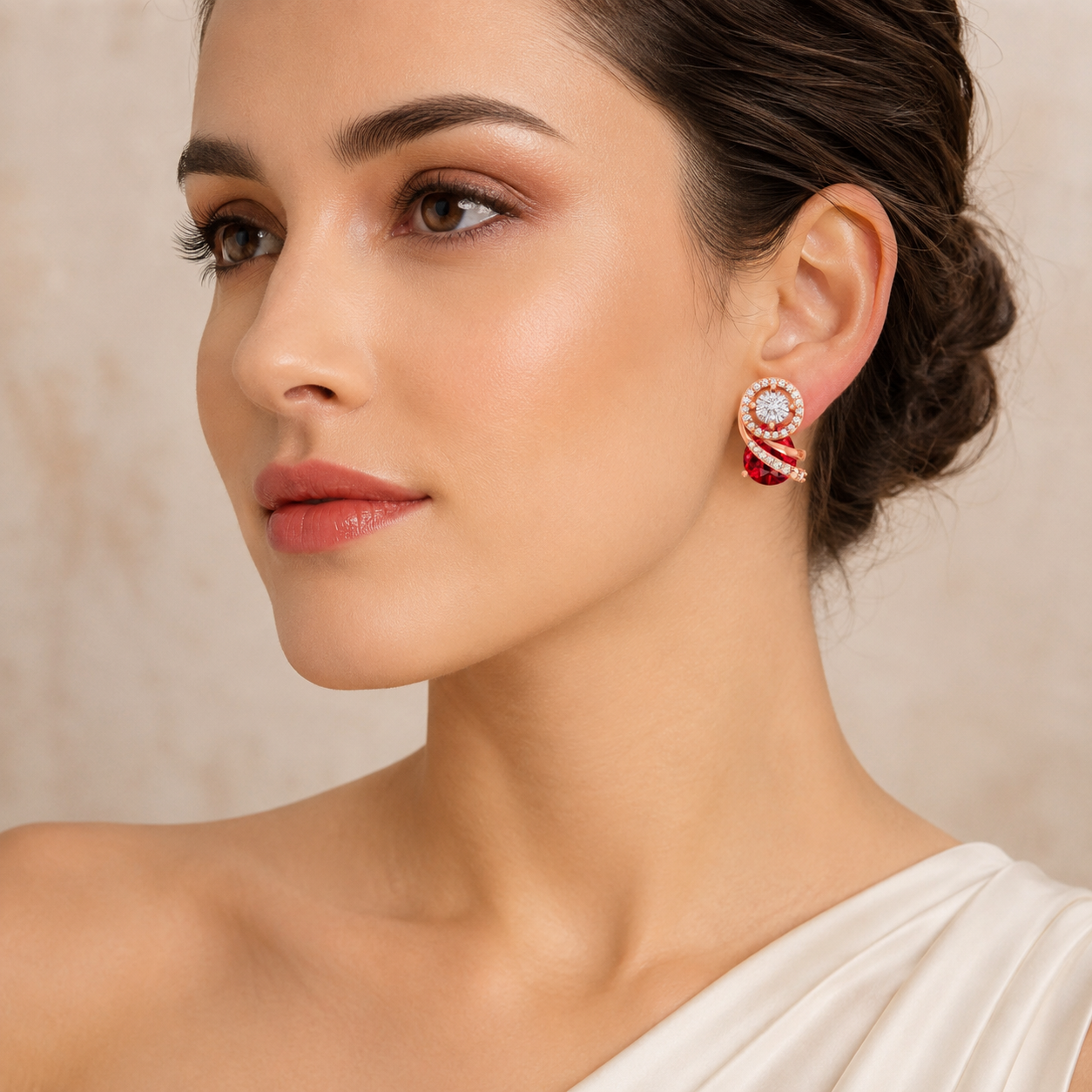 Twirl Bloom Ruby Drop Diamond Earrings