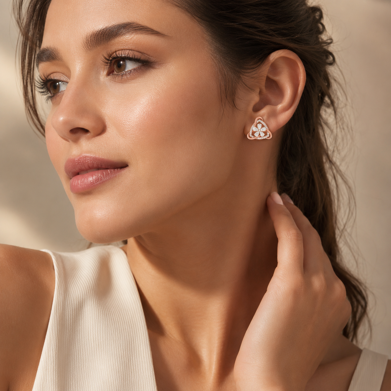 Elegant Triangle Floral Diamond Earrings