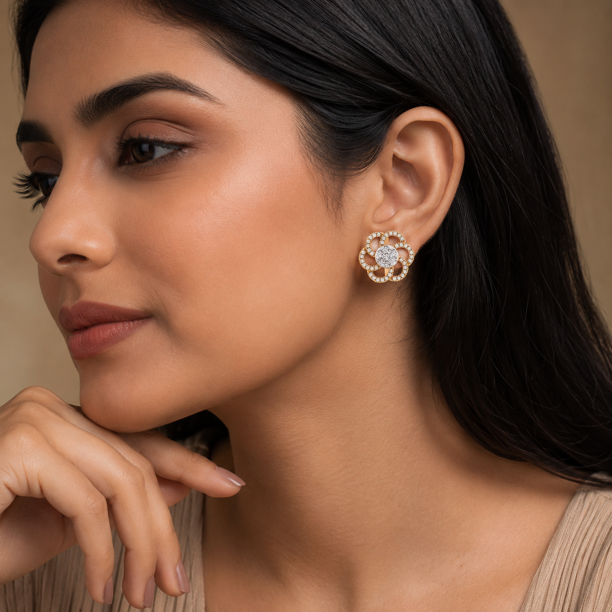 Twisted Petal Diamond Floral Cluster Earrings
