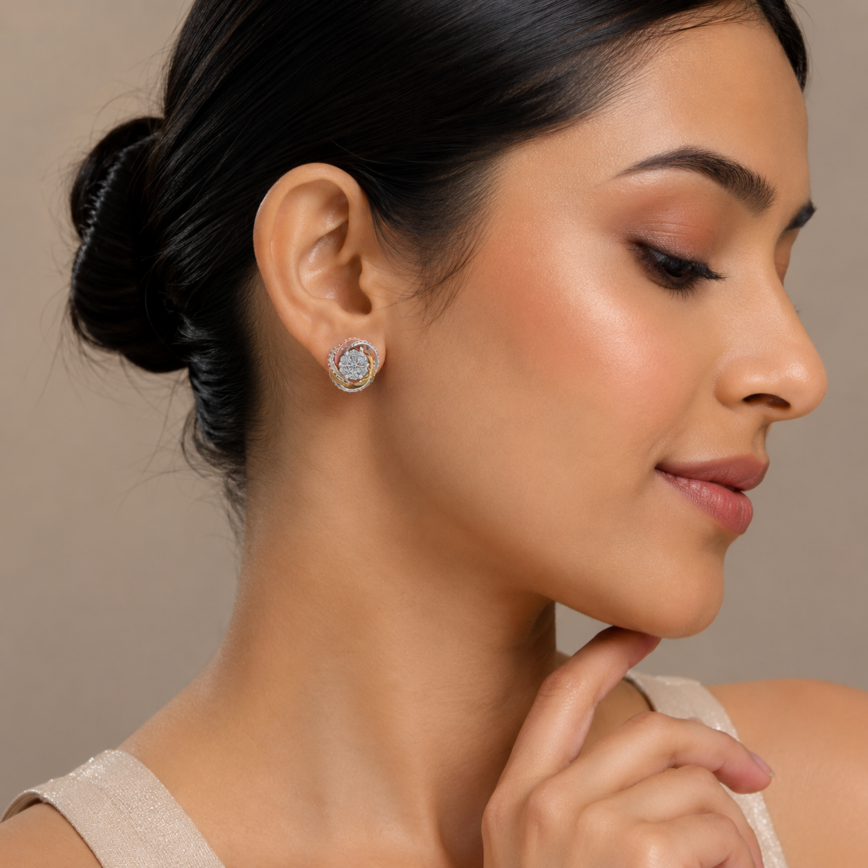 Three-Tone Infinity Swirl Diamond Cluster Earrings