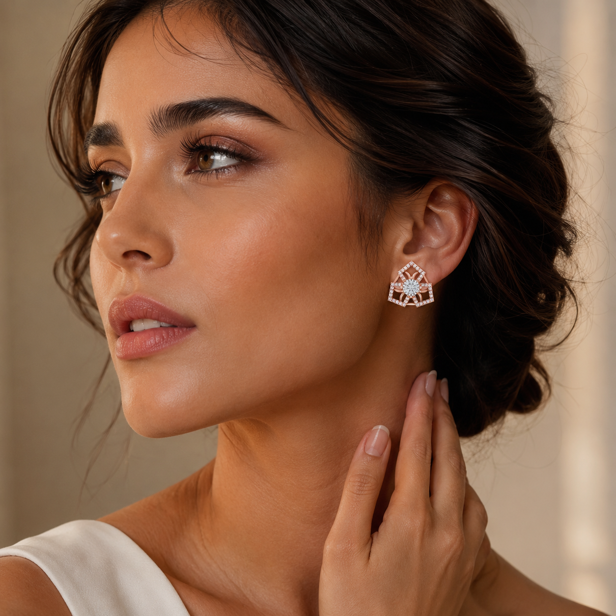 Floral Square Petal Cluster Diamond Earrings