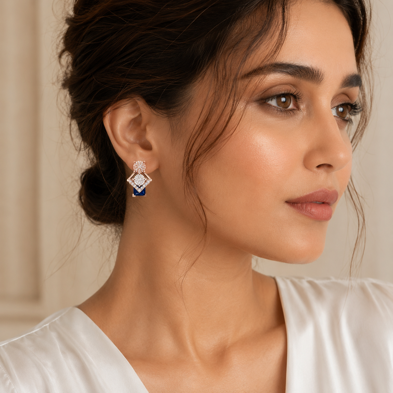 Royal Blue Princess-Cut Diamond Cluster Earrings