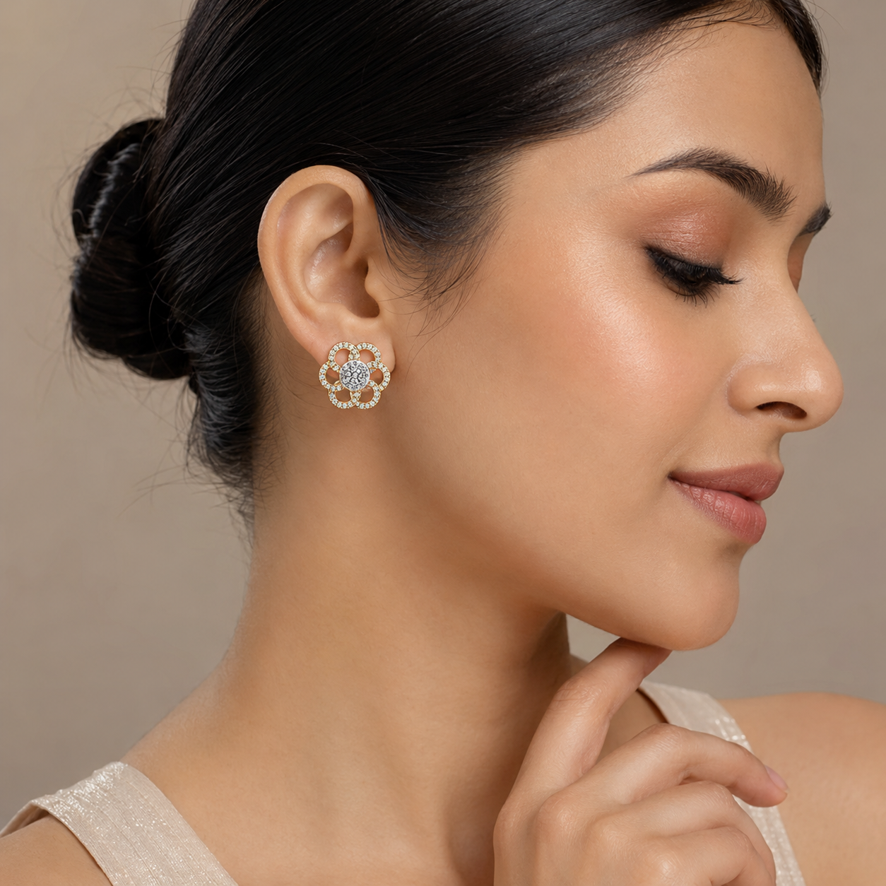Twisted Petal Diamond Floral Cluster Earrings