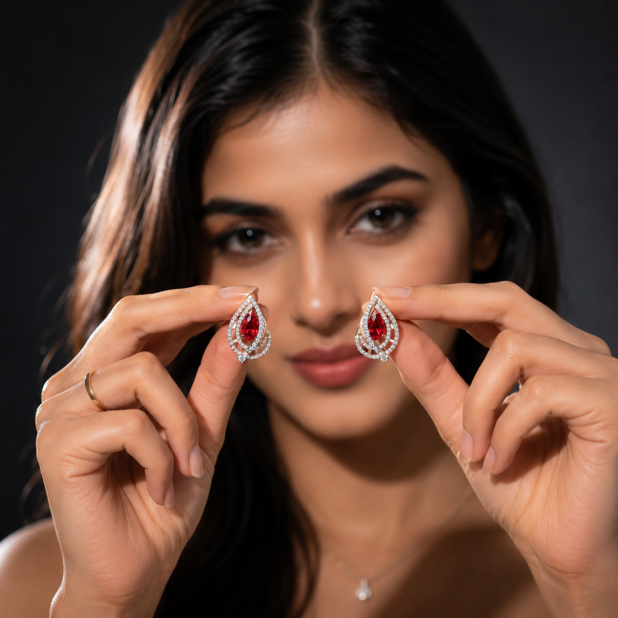 Elegant Wave Swirl Ruby Diamond Earrings