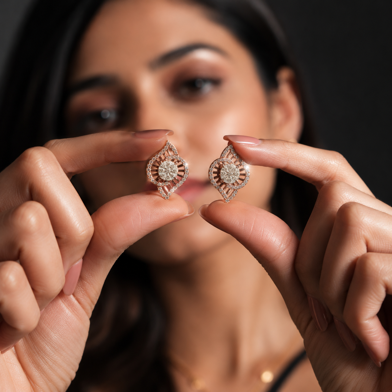Dual Leaf Swirl Cluster Diamond Earrings