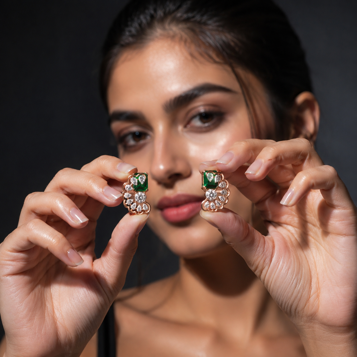 Green Solitaire Cascade Diamond Earrings