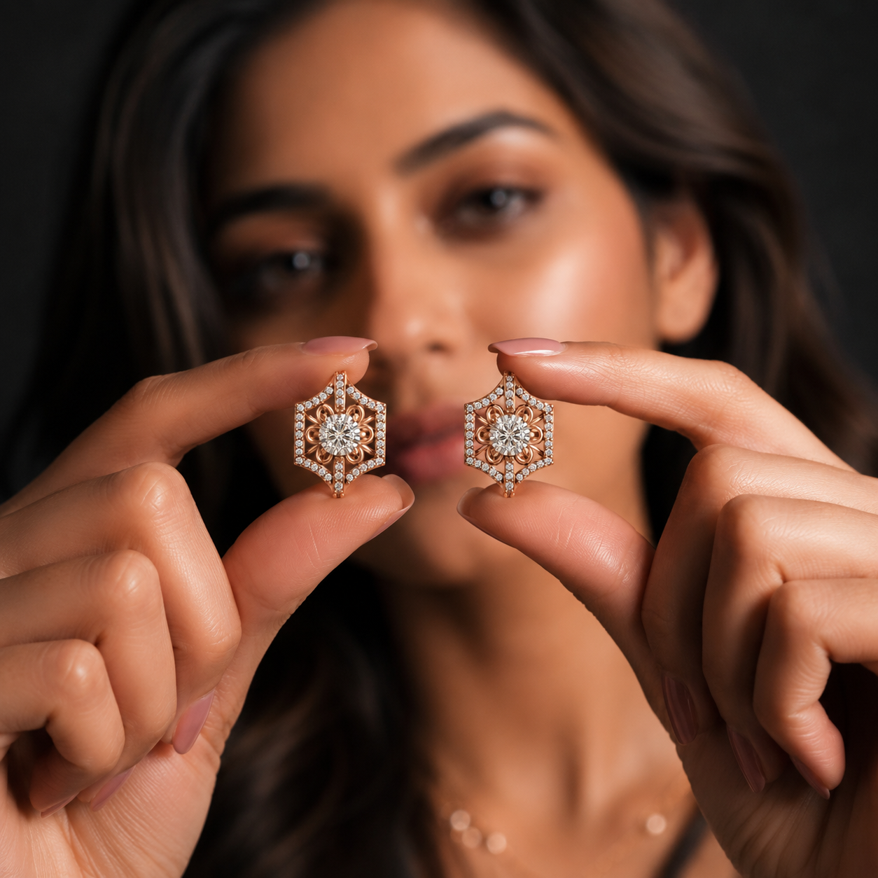 Regal Lotus Motif Diamond Cluster Earrings