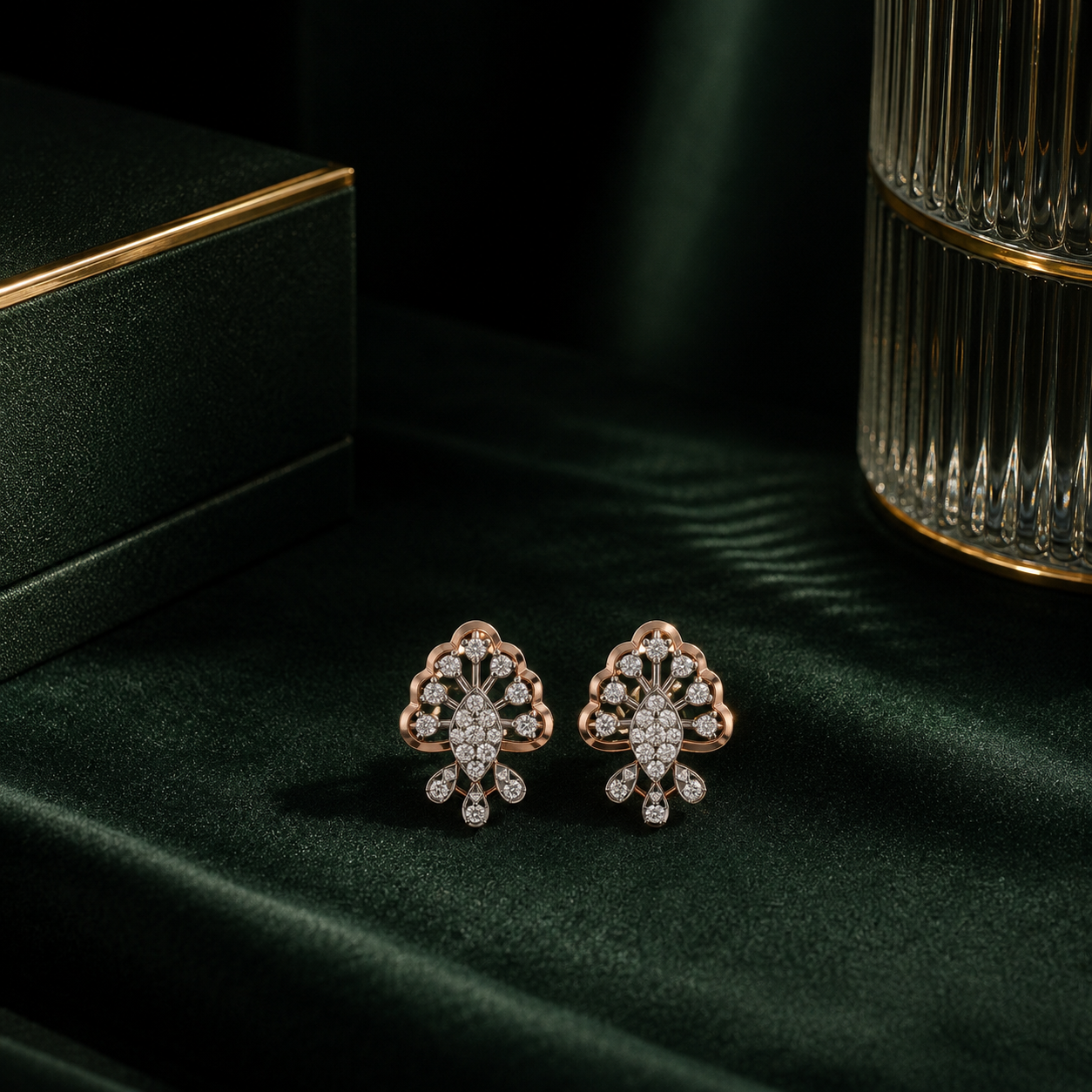 Floral Fan Motif Diamond Stud Earrings