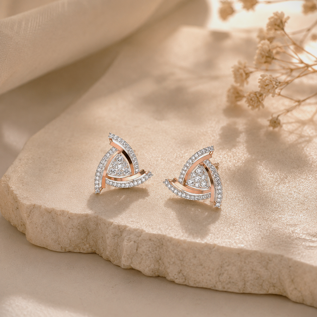 Contemporary Tri-Swirl Diamond Stud Earrings