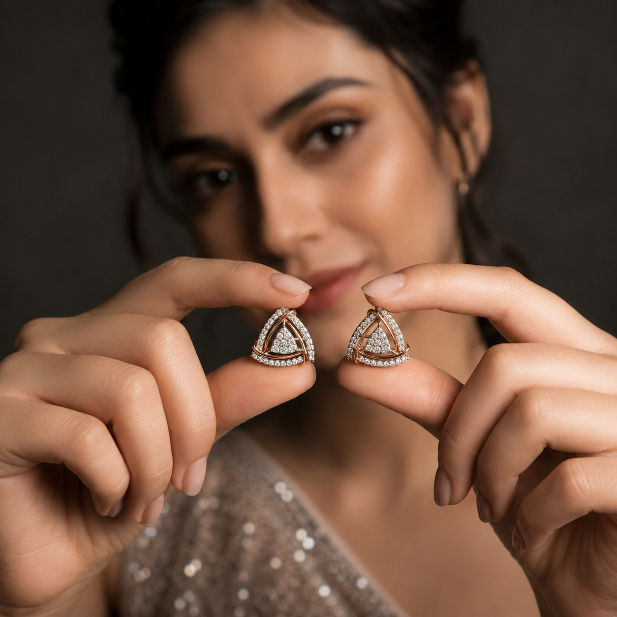 Trillion Concentric Halo Diamond Earring