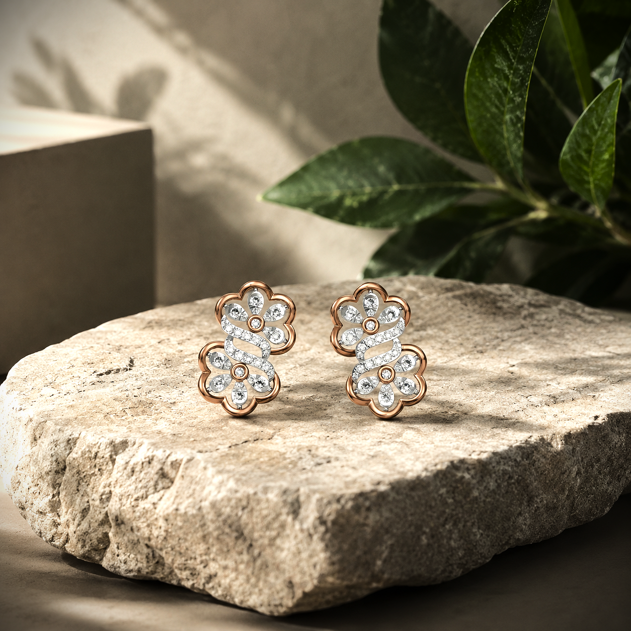 Twin Floral Infinity Diamond Stud Earrings