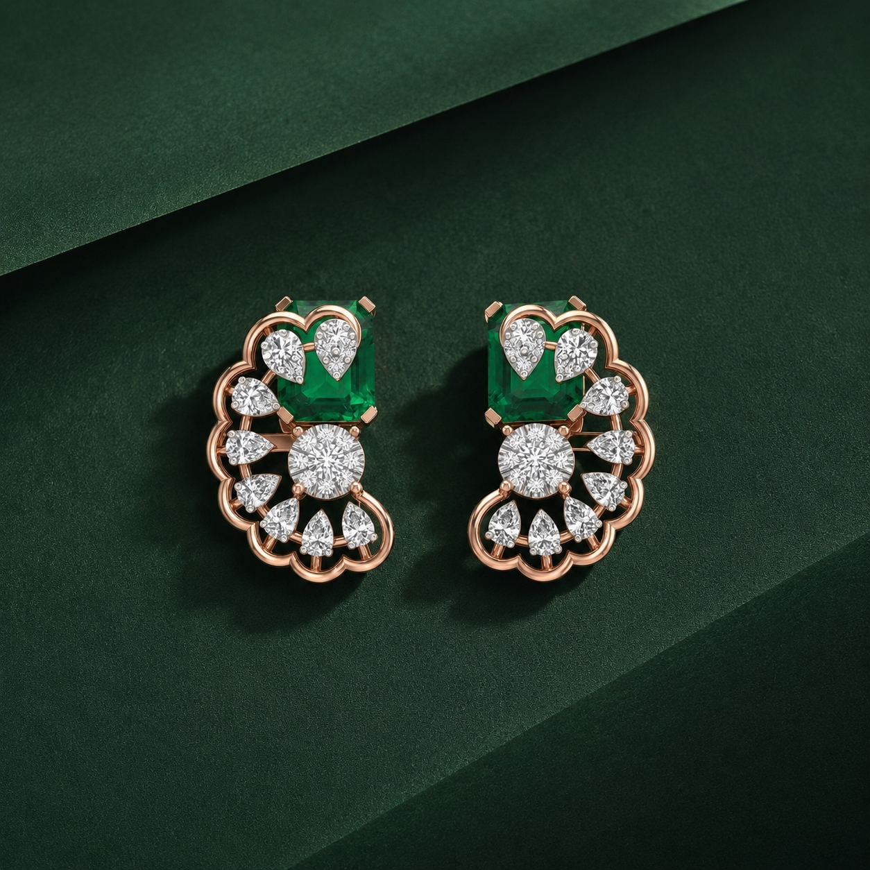 Green Solitaire Cascade Diamond Earrings