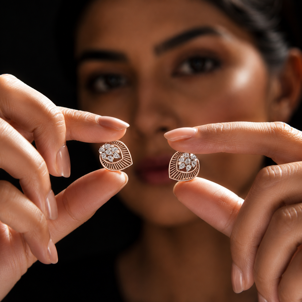 Contemporary Leaf-Arc Cluster Diamond Earrings