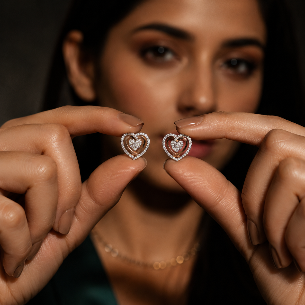 Elegant Heart Swirl Diamond Stud Earrings