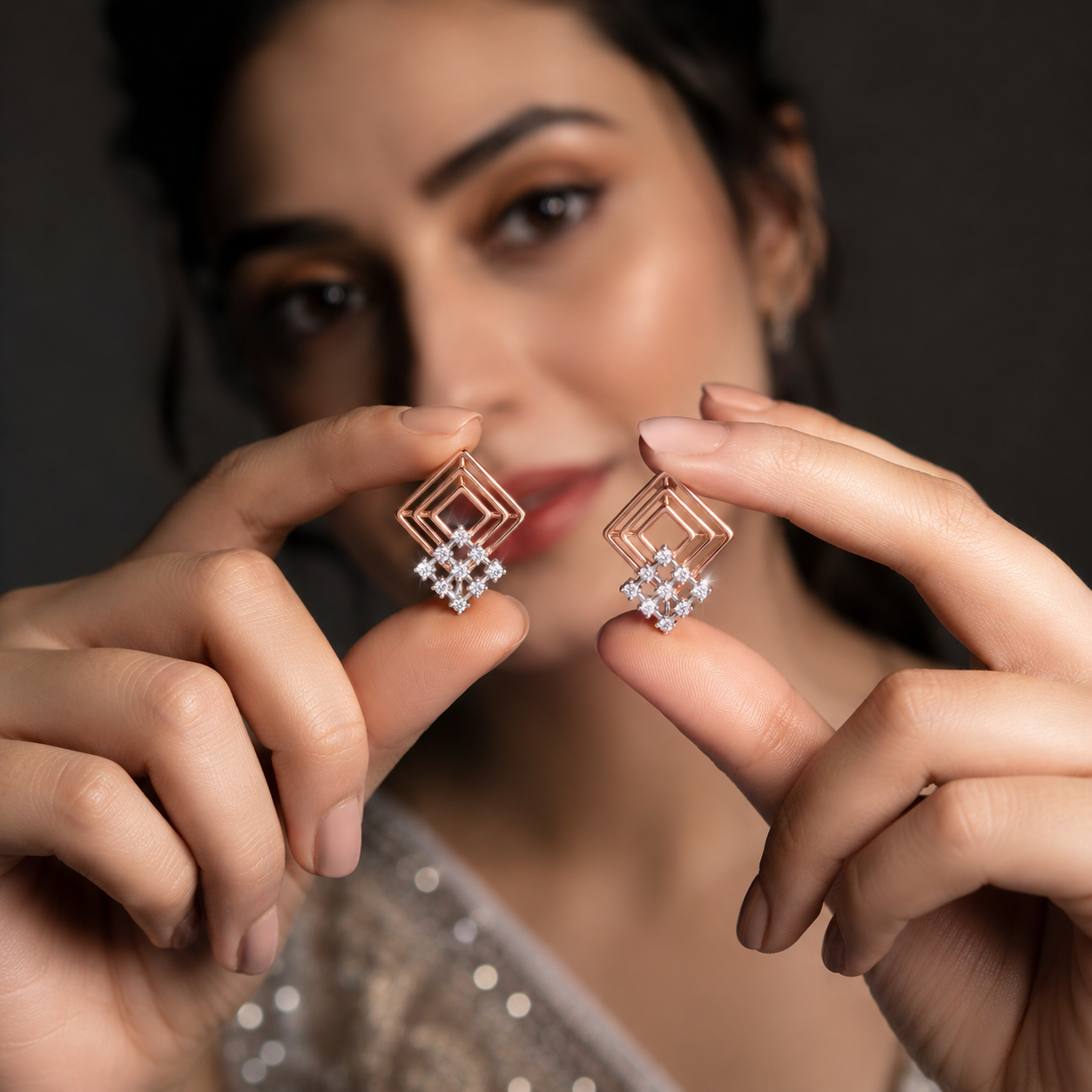 Square Cluster Concentric Diamond Earring