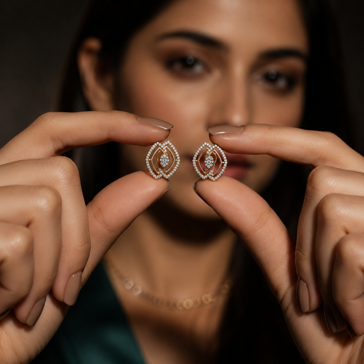 Contemporary Eye-Shaped Diamond Stud Earrings