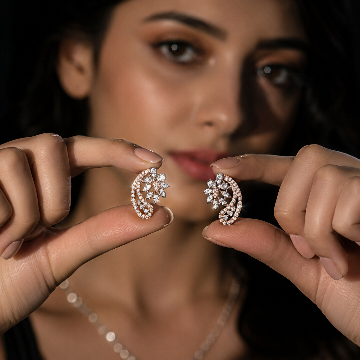 Floral Curve Diamond Stud Earrings