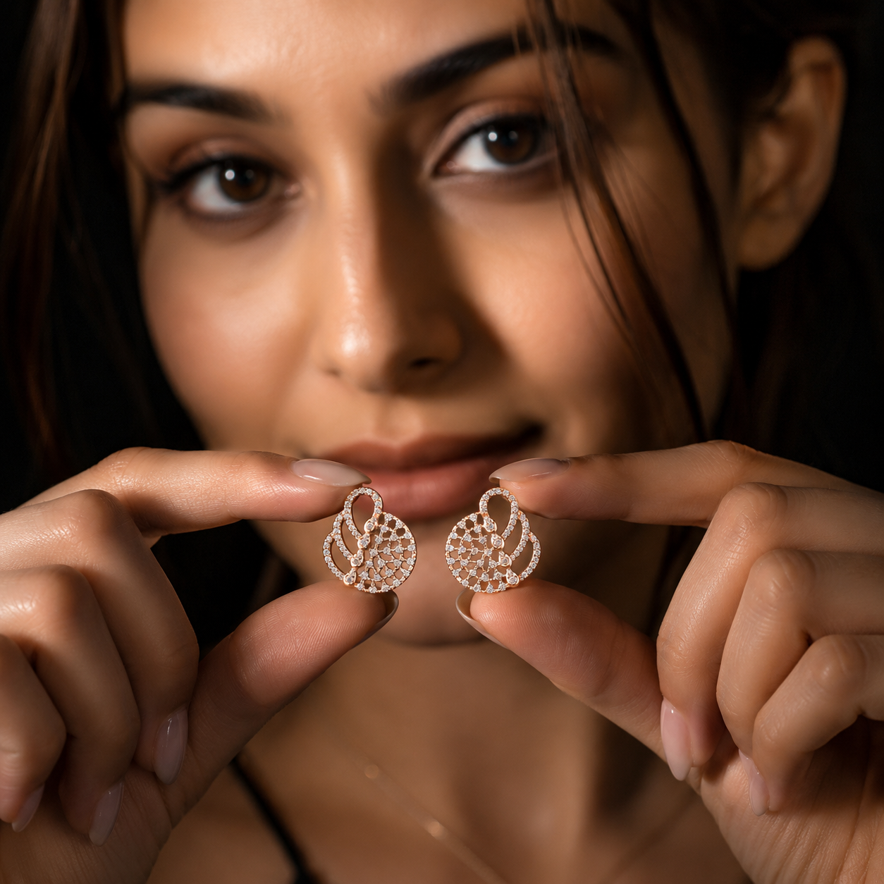 Contemporary Diamond Mesh Stud Earrings