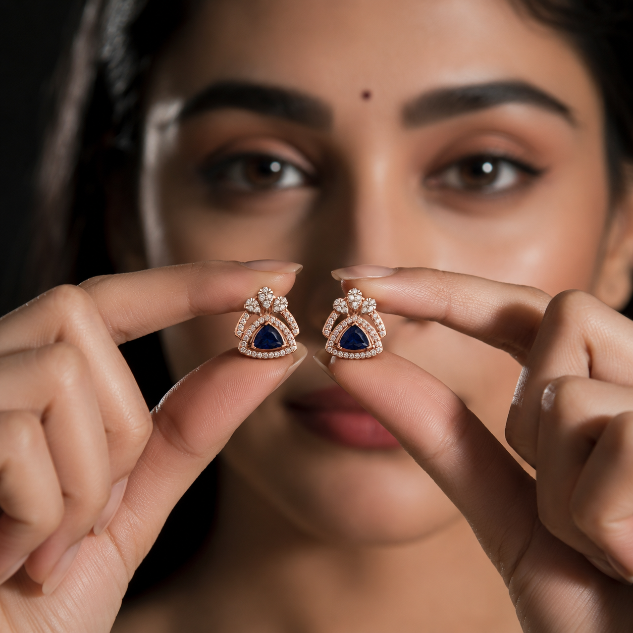 Trillion Blue Stone Stud Earrings