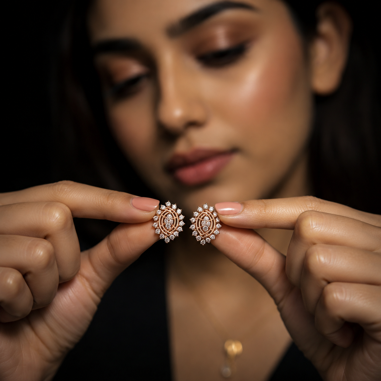 Sleek Spiral Petal Cluster Diamond Earrings