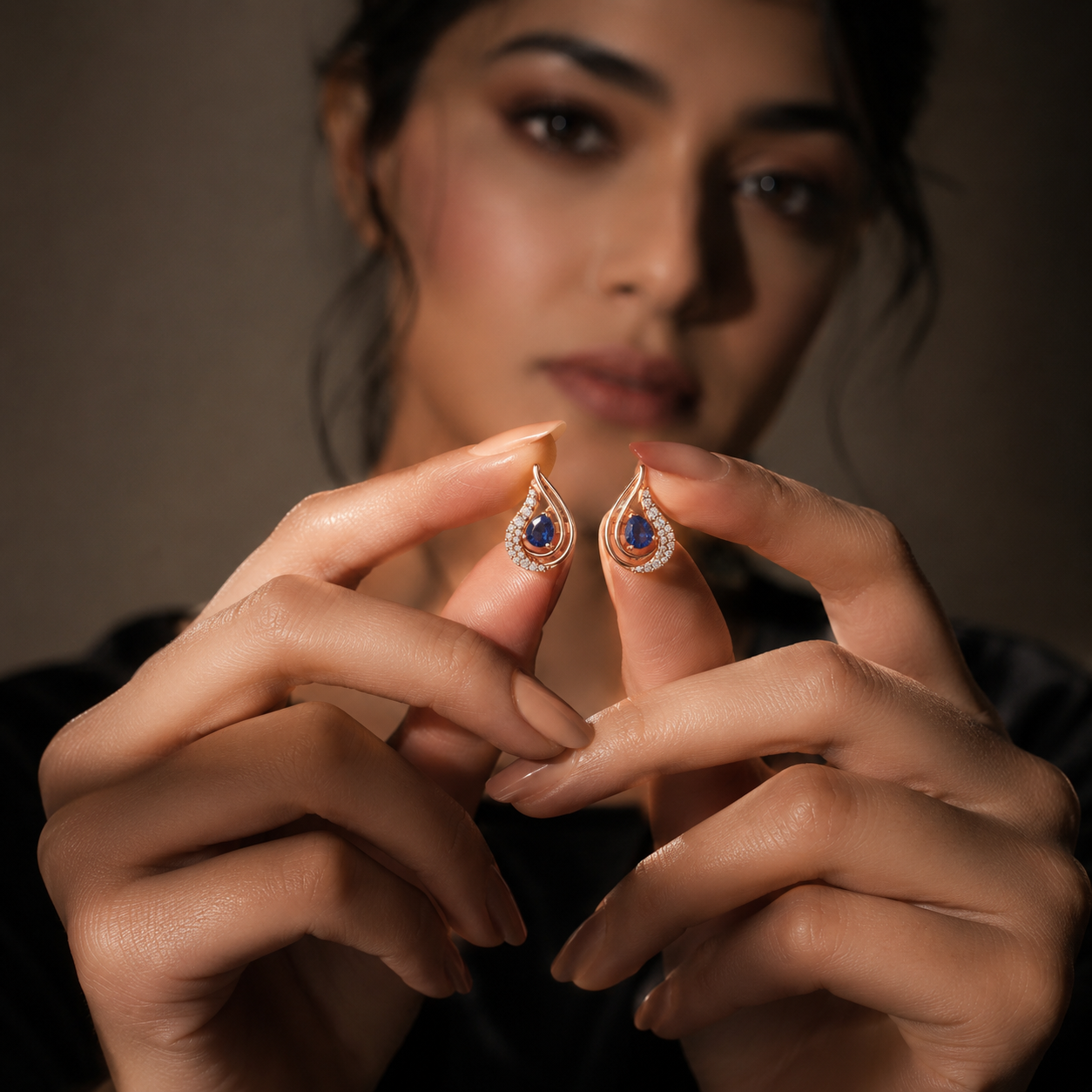 Teardrop Sapphire-Tone & Diamond Stud Earrings